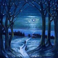 I'll Come to you by Moonlight - romantic moonlight landscape with man and his dog