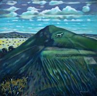 Landscape of the White Horse - hill fort with white horse in chalk 